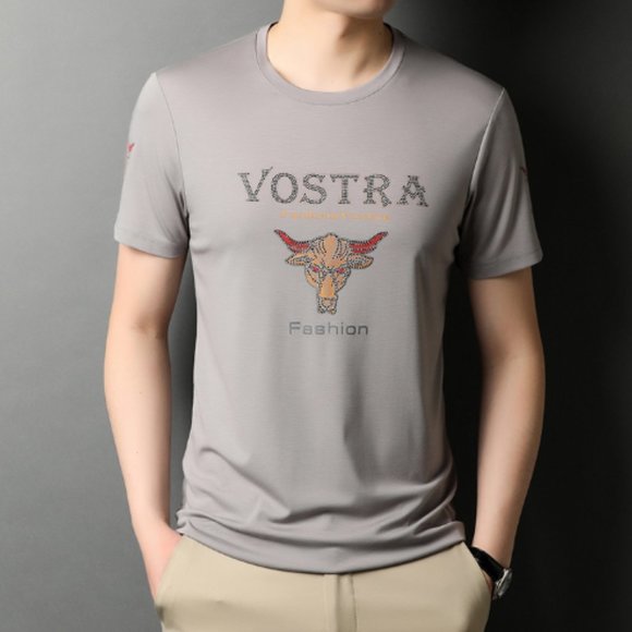 Printed half sleeve round neck slim fit fashion elastic short sleeve T-shirt - Picture 2 of 2